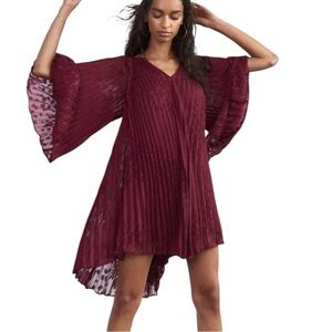 Anthropologie Toulon Pleated Mini Dress in Burgundy